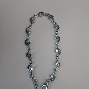 Silver Moon and Star Pakistan Chain Bracelet with Multicolor Inlay